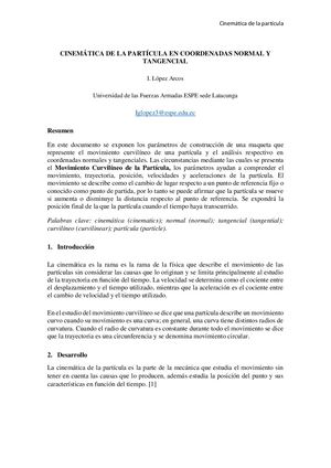 Ensayo Cinemática En Coordenadas Normal Y Tangencial