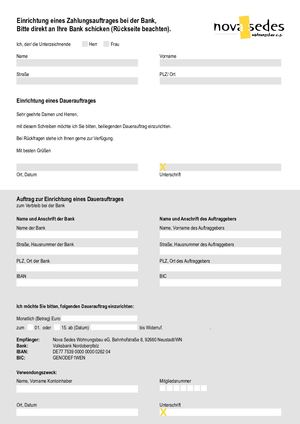 Nova Sedes Dauerauftrag