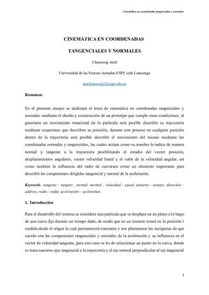 Esayo Cinemática En Coordenadas Tangenciales Y Normales