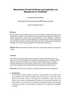 Ensayo Movimiento Circular Uniforme Aplicado A La Maqueta De Un Ventilador Toavanda Alex