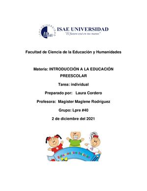 Trabajo Final Introduccion A La Eduvacion Preescolar