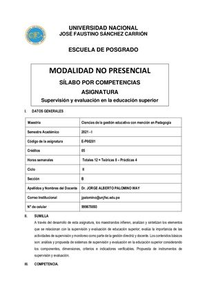 Silabo Supervisión Y Evaluación