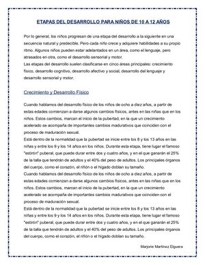Etapas Del Desarrollo Para Niños De 10 A 12 Años