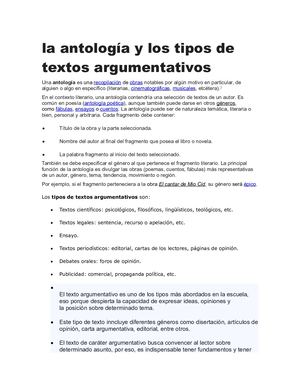 La Antología Y Los Tipos De Textos Argumentativos