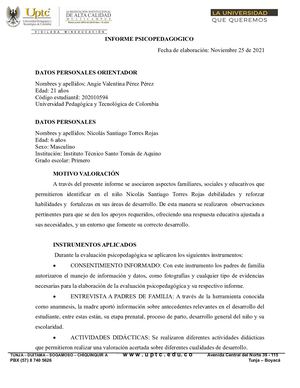 Informe Psicopedagogico