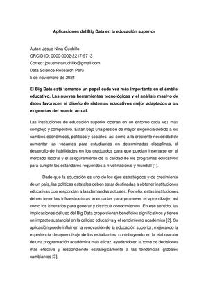 Aplicaciones Del Big Data En La Educación Superior
