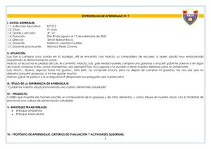 EXPERIENCIAS DE APRENDIZAJE N7 - 4to Grado A