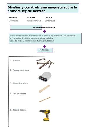 Organizador Grafico Diseñar Y Construir Una Maqueta Sobre La Primera Ley De Newton