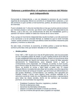 Doloroso Y Problemático Comienzo Del México Independiente