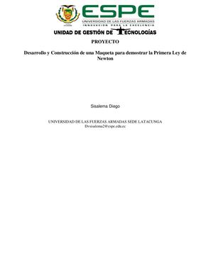Diseño De Una Maqueta De La Primera Ley De Newton Sisalema Diego