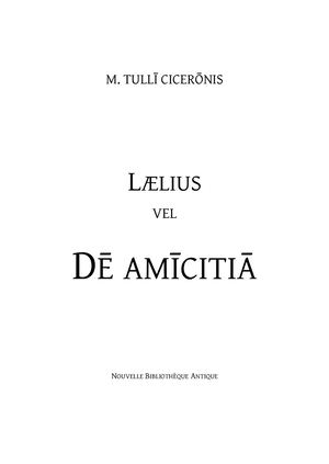 De Amicitia 4e édition