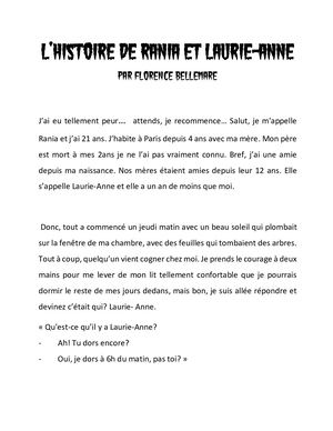 L’histoire De Rania Et Laurie Anne, Par Florence Bellemare