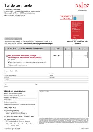 Bon de commande - Guide pénal - Guide des infractions 2022