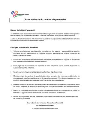 Charte Nationale de Soutien à la Parentalite Caf 64