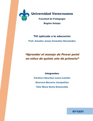 Manejo De Power Point En Niños De Quinto Año De Primaria