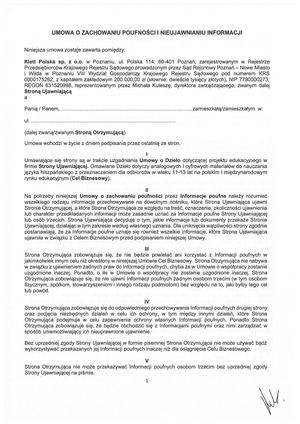 Umowa O Zachowaniu Poufności I Nieujawnianiu Informacji