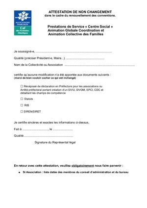 Attestation Non Changement Cs caf 64