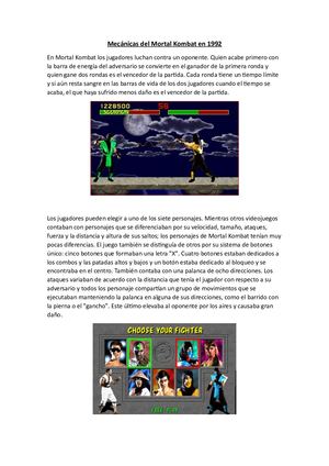 Mecánicas Del Mortal Kombat En 1992