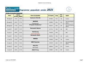 Programme Des Paquebots Année 2021 A Jour au 03/12/2021
