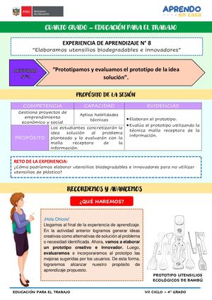 Act 4 Viii Experiencia De Aprendizaje 4° Grado
