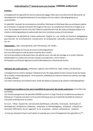 Fiches Spécialités 1ère Générale Lycée Louis Feuillade