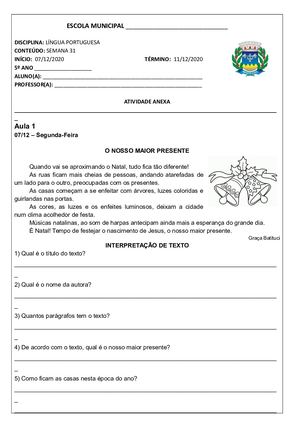 Atividades De Lingua Portuguesa 5o Ano Semana 31