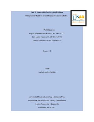 Revista Fase  5- Evaluación final - Apropiación de conceptos mediante la contextualización de resultados