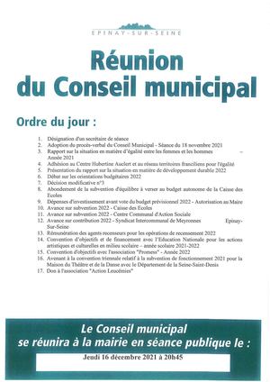 Ordre du jour - Conseil municipal du 16 déc 2021