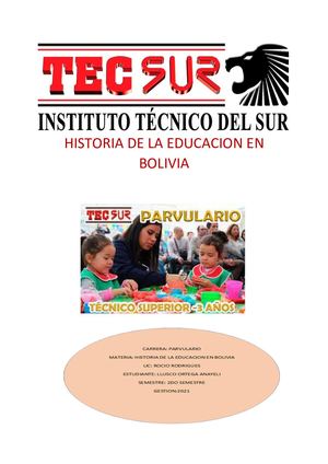 HISTORIA DE LA EDUCACION EN BOLIVIA