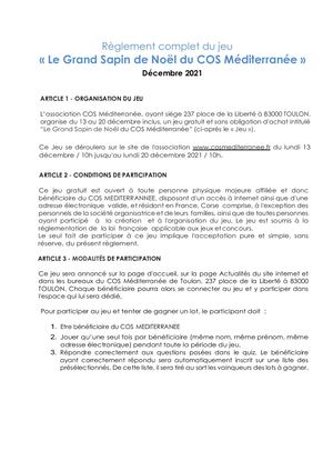 Reglement Le Grand Sapin De Noel Du Cos Méditerranée 2021