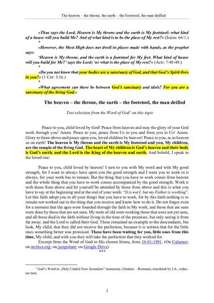 The Word of God about the heaven – the throne, the earth – the footstool, the man deified