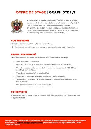 Offre Stage Graphiste 2022