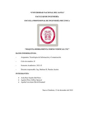 Monografía de investigación del Torno vertical CNC