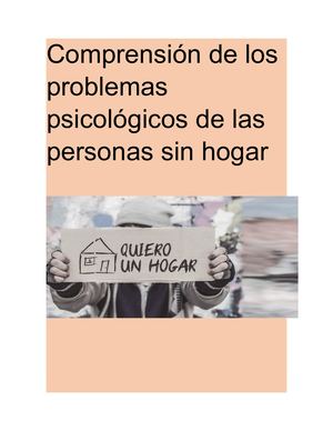 Comprensi Ã³n De Los Problemas Psicol Ã³gicos De Las Personas Sin Hogar