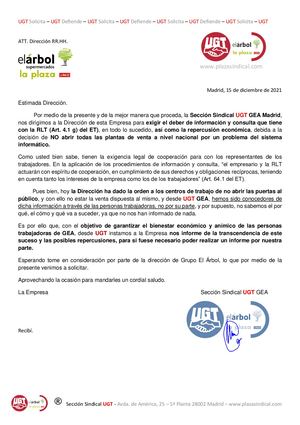 Carta Reclamación Información Cierre Por Fallo Sistema Informático