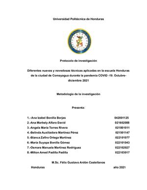 Diferentes Nuevas Y Novedosas Técnicas Aplicadas En La Escuela Honduras De La Ciudad De Comayagua Durante La Pandemia Covid 19 Octubre Diciembre 2021