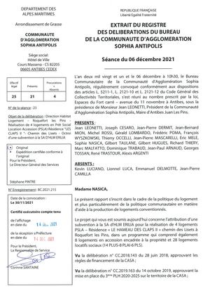BC 2021 215 DHL - Roquefort Pins - Réalis 4 PSLA - Les Claps II Ch Lisets - Octroi Subv