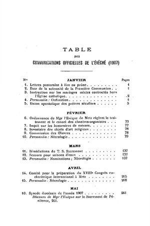 Revue Ecclésiastique de Metz 1907-Tables