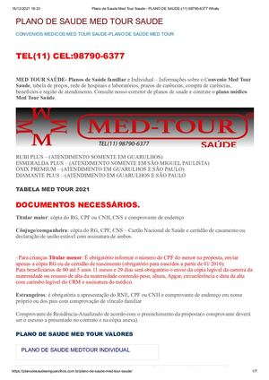 Plano De Saude Med Tour Saude Plano De Saude (11) 98790 6377 Whats