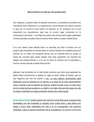 Ensayo Recorriendo El Mundo Por Mis Propios Pies