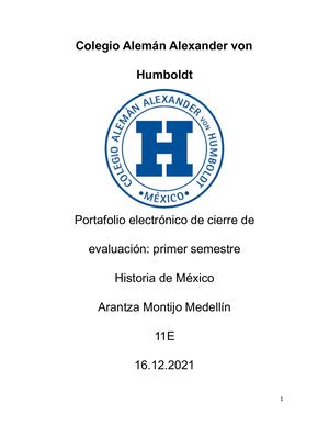Portafolio De Evidencias Electrónico: Primer Semestre, Historia de México
