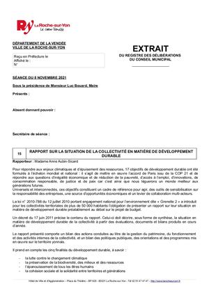 Rapport Développement Durable La Roche-sur-Yon Agglomération
