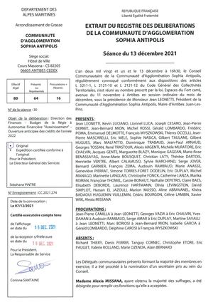 CC 2021 274 DFI - Budget Régie Assainiss - Ouverture Anticipée Crédits 2022