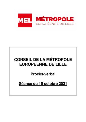 Proces Verbal Du Conseil Métropolitain Du 15 Octobre 2021