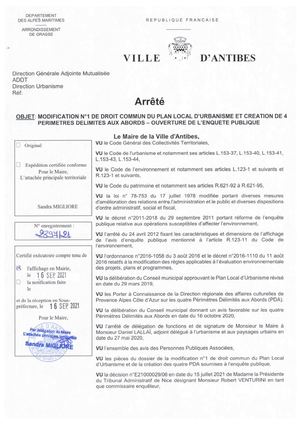 Arrêté municipal d'ouverture d'enquête publique