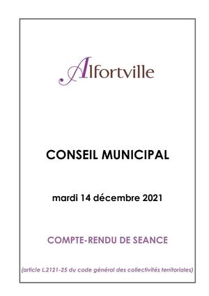 Compte rendu de séance - Conseil municipal d'Alfortville - 14 décembre 2021