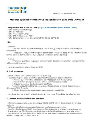 Précautions Standards COVID -  20 Décembre 2021