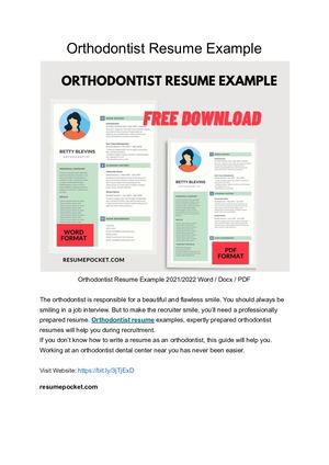 Orthodontist Resume Example