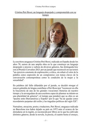 Cristina Peri Rossi, un lenguaje despojado y comprometido con su tiempo