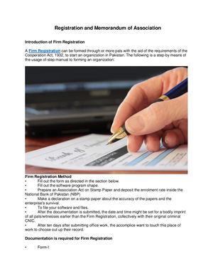 Registration And Memorandum Of Association
